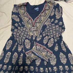 Anthropologie Maeve Black Dresswith Gold Embroidery